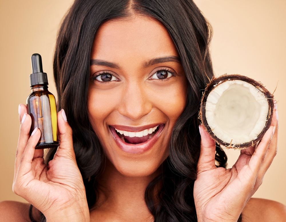 Hair,,Woman,And,Coconut,Oil,,Beauty,And,Cosmetic,Care,With