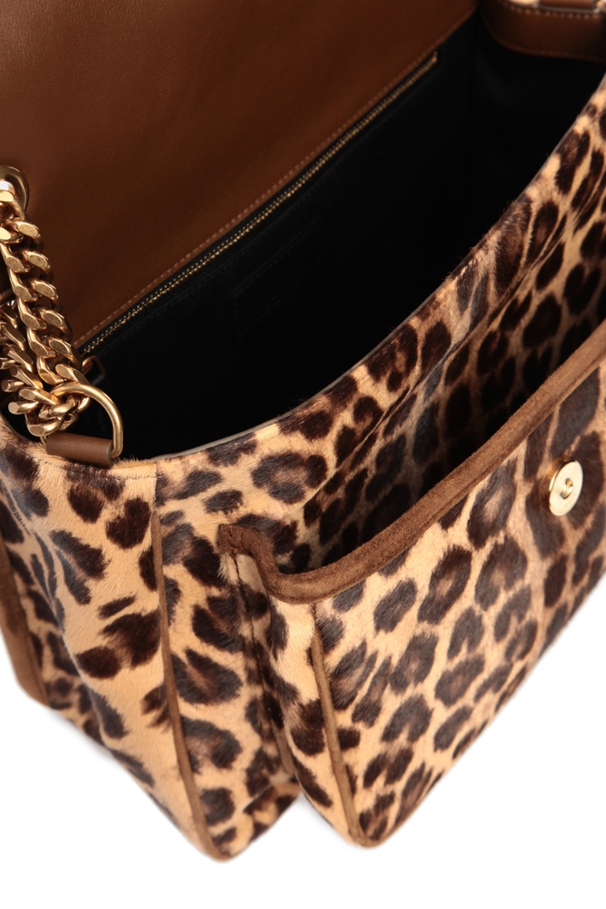 Open,Women's,Leopard,Print,Leather,Bag,Inside,With,Pockets,And