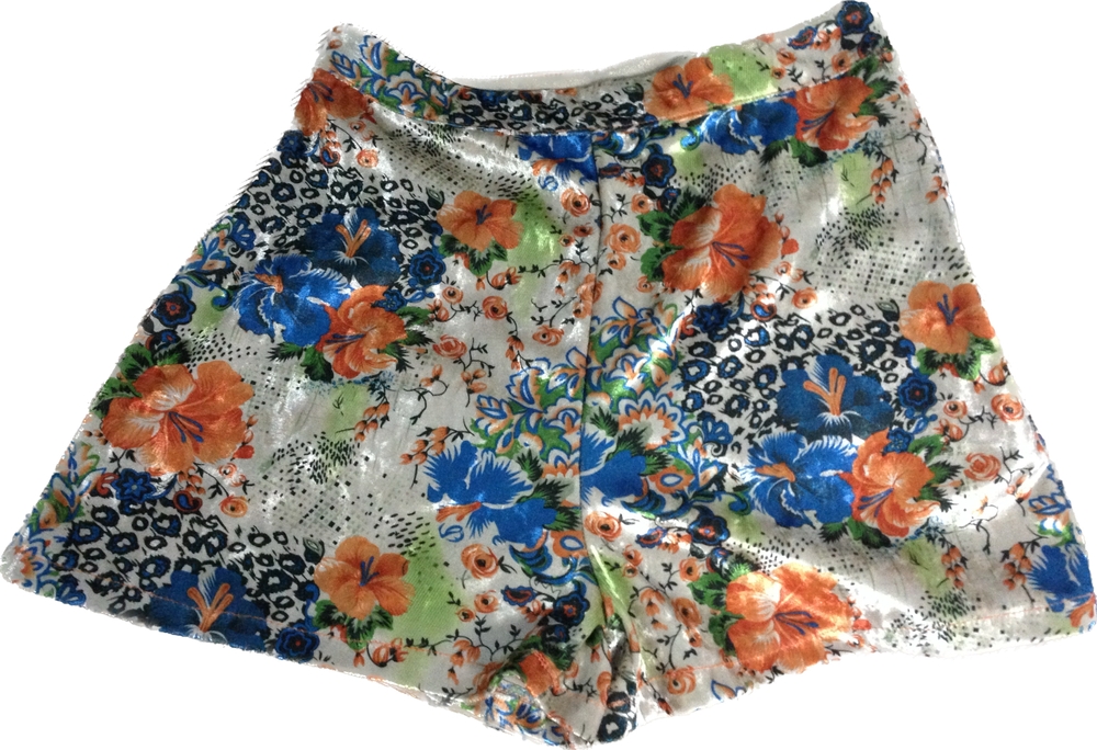 Women's,Shorts,Made,From,Velvet,Fabric,With,Floral,Print,Isolated