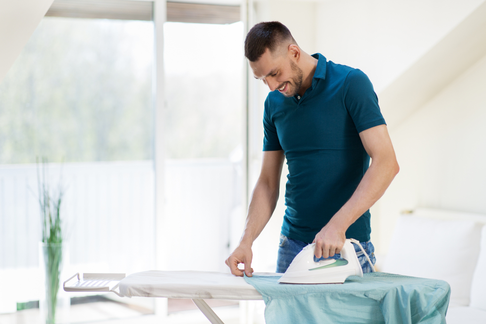 Housework,And,Household,Concept,-,Man,Ironing,Shirt,On,Iron